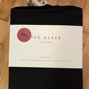 Ted Baker London King Sheet Set Black Sateen 100% Cotton / 400 Thread Count